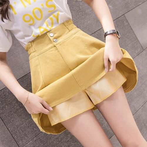 Classic Summer Denim Skirts Womens Pleated Casual Party Jeans Skirt Sweet Solid Casual Button Mini Skirt Loose Party Skirts