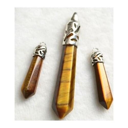 Brown Tiger Eyes Jewelry Necklace and Earring Making Materials Crystal Point Shape Pendants 3 In 1 Set