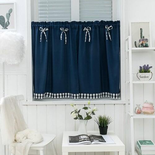Nordic Short Curtains for Bedroom Bay Window Half-curtains Plaid Hem Drapes Bow-knot Window Treatment Home Cafe Decoration