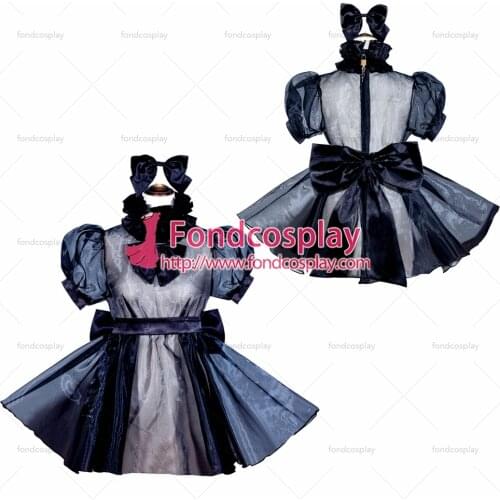Fondcosplay adult sexy cross dressing sissy maid short French Lockable black Organza Dress Uniform Costume Tailor-made[G4054]
