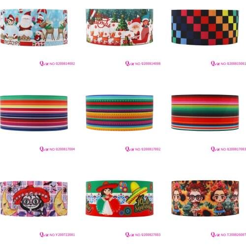 Q&N Ribbon 22mm~75mm Happy Christmas Decoration Printed Grosgrain Ribbon Accessories DIY Material Free Shipping