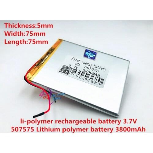 3.7V 3800mah 507575 Polymer Lithium Li-Po Rechargeable Battery For GPS DVD PAD e-book tablet pc power bank