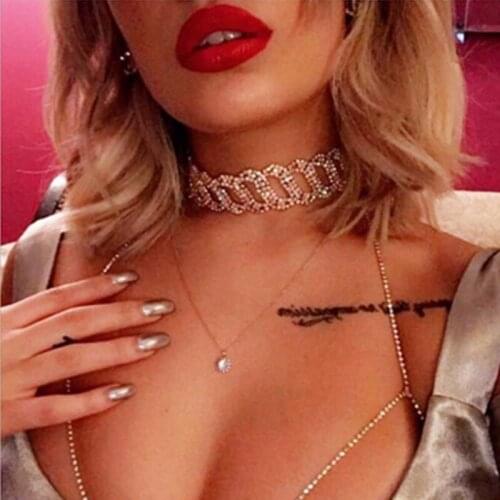 Micro mosaic Full Rhinestone Fashion Neck chain Golden Woman Chokers Necklaces Geometry Charm of South Korea Simplicity Wedding