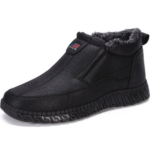 Retro Men Boots with Fur Warm Leather Western Ankle Boots Men Waterproof Winter Work Boots Casual Shoes Sneakers Cowboy Botas