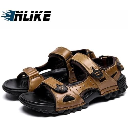 New Men Sandals High Quality Men Genuine Leather Sandals Summer Beach Men Big Size Shoes
