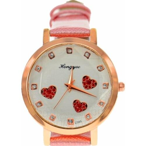 New Wholesale HY Red Love Heart Watch Women Ladies Hour Quartz Wristwatches Fashion Woman Dress Rhinestone Watches