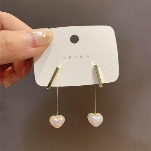 New Crystal long Line Metal Pearl Stud Earrings For Women Girl Simple Gold Color Small Earring Party Jewelry