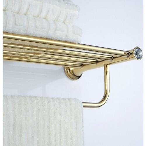 New design gold clour bathroom bathtowel racks bathtowel shelf with crystal