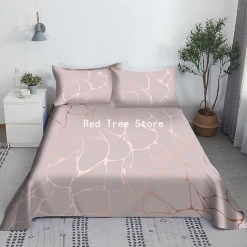 Pink Grey Colors Bedding Sheet 2/3 Pcs King Size Bed Sheets Set for Queen Double Marble 3D Printed Flat Cover with Pillowcase