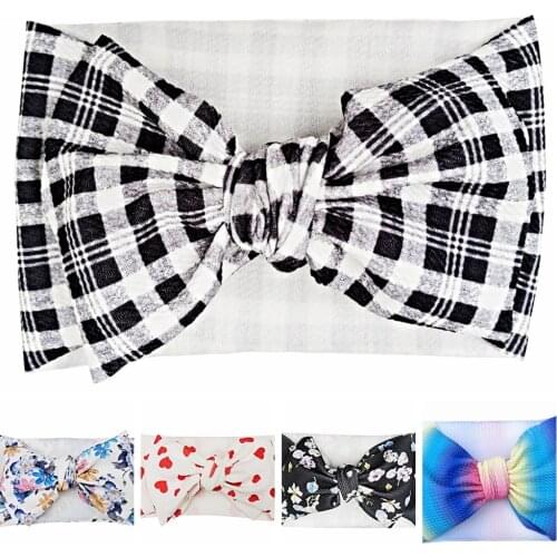 Fashion Dots Bowknot Children Elastic Headband Cute Plaids Print Bows Toddler Hairband DIY Baby Girls Headwear Photography Props