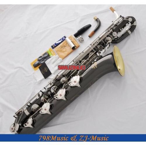 Support Professional Black Nickel Silver AND Gold Bell Baritone Saxophone Sax High F# W/Leather Case