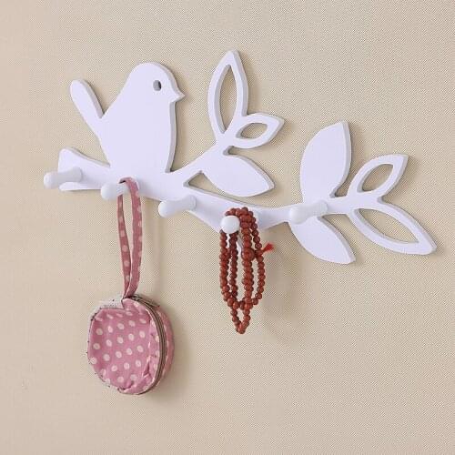 Bird/love DIY wood decorative wall hooks for hanger storage rack organizer shelf key holder for coat clothes home decor