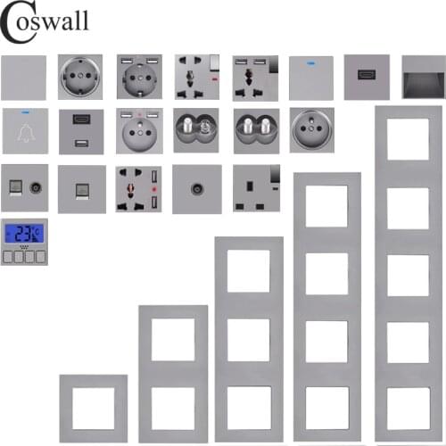 COSWALL E20 Series Grey Vertical PC Panel Wall Switch EU French Socket HDMI-compatible USB Type-C Charger TV RJ45 Module DIY