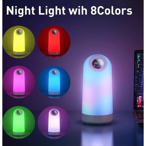 LED Colorful Portable Bluetooth Speaker Smart Night Light Alarm Clock USB Rechargeable Touch-Control Bedside Lamp With Lamp