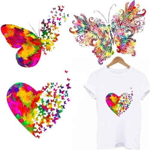 Butterfly Patch Iron on Patches For Clothing Heat Vinyl Transfer Sticker on Clothes Flower Applique Thermo Stickers On T-shirt