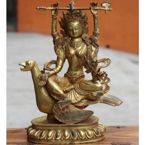 Tibetan Temple Copper Bronze Gild Four Arm Guan Yin Kwan-yin Boddhisattva Statue