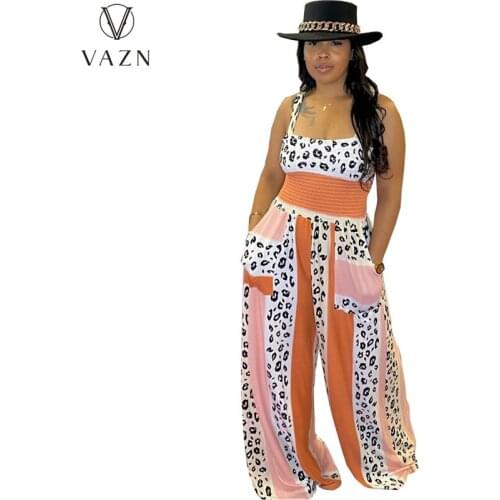 VAZN 2021 Hot Indie Folk Chiffon High-end Spaghetti Strap Free Chiffon Jumpsuits Europe And America Women Wide Leg Jumpsuits