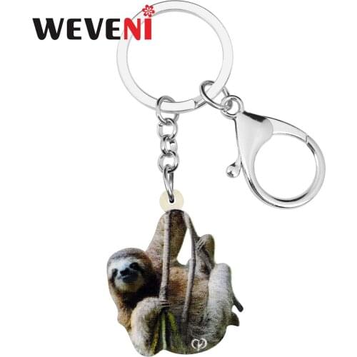 WEVENI Acrylic Lovely Grey Sloth Keychains Key Ring Pet Animal Jewelry For Women Girls Friend Gift Wallet Car Fashion Deaoration