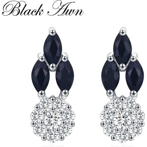Black Awn New Arrival Genuine 925 Sterling Silver Jewelry Black Spinel Stone Cute Party Stud Earrings for Women Bijoux II094