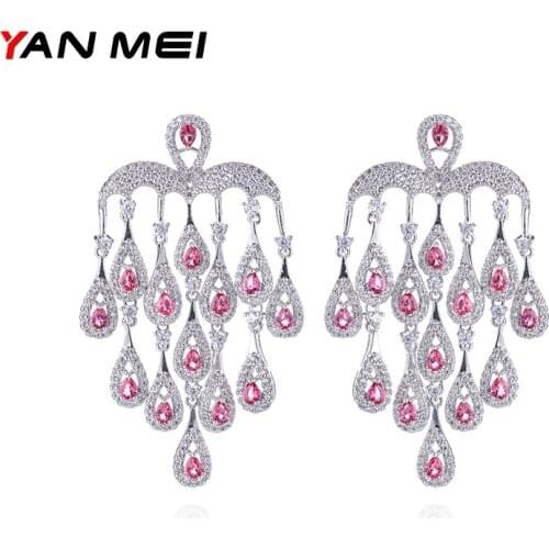 YANMEI Big Luxury Sector Crystal Dangle Earring For Women AAA Cubic Zirconia Fashion Jewelry YME6380