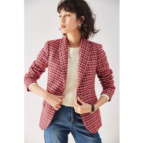 2020 Autumn New Style Temperament Is Thin Retro Little Fragrant Wind Tweed Green Fruit Collar Houndstooth Suit Jacket Female