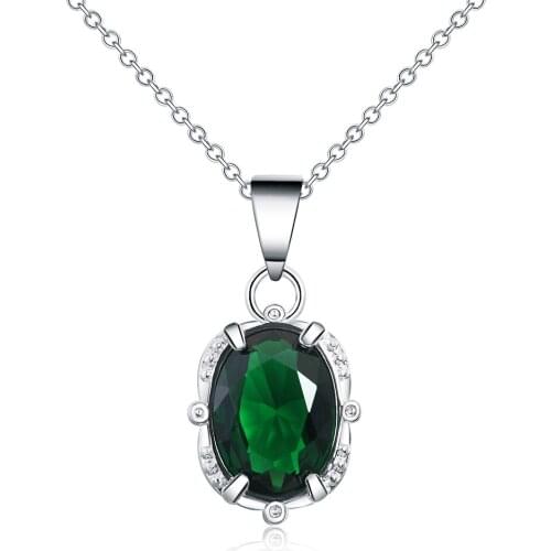 925 Sterling Silver 18 Inches Green Zircon AAAA Pendant Necklace For Women Fashion Wedding Party Charm Jewelry