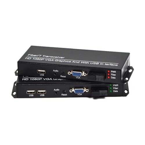 1 Pair VGA + KVM Fiber Extender VGA to Optical Fiber Converter Audio Fiber Transceiver SC/ 3.5mm/USB Port, 1080P, 20KM