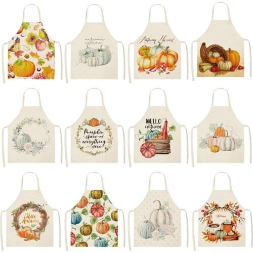 1Pcs Orange Pumpkin Pattern Cleaning Art Aprons Home Cooking Kitchen Apron Cook Wear Cotton Linen Adult Bibs 53*65cm WQ0179
