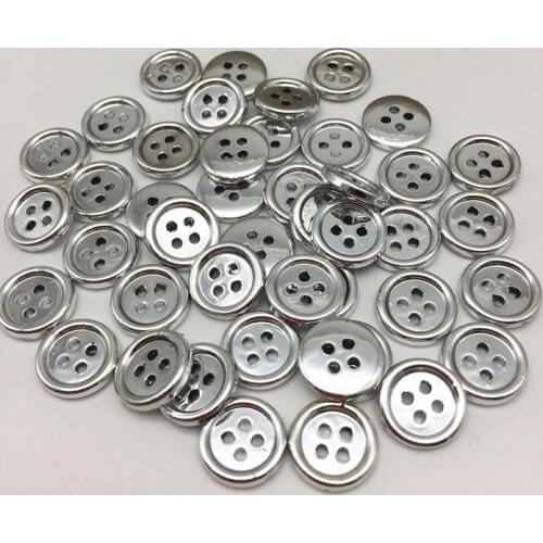 100pcs 13mm Resin Shiny Buttons Round Metallic 4 Holes Baby Sewing Shirt Dress Button Silver Gold Pink Lilac Blue