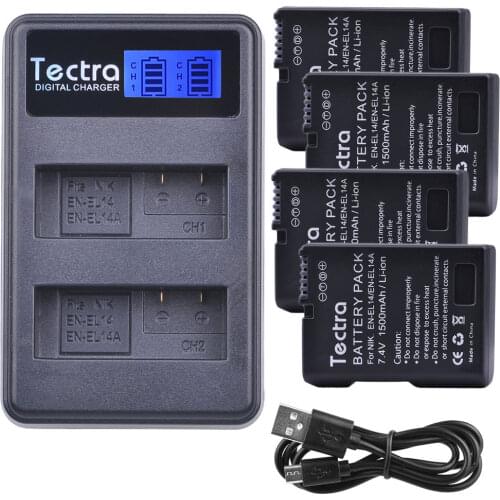 1400mAh 4pcs EN-EL14A EN-EL14 Battery for Nikon D3400 D3300 D3100 D5600 D5200 D3200 P7000 ENEL14 Battery+LCD USB Dual Charger