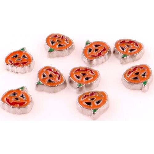 20Pcs/Lot F100 Enamel Pumpkin FLoating Charms Making Glass Locket Friends Halloween Gifts Jewelry Wholesale