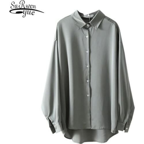 2021 Fashion Loose Solid Color Top Female 2021 Autumn New All-match Long Sleeve Polo Collar Womans Shirts Chiffon Blouse 11578