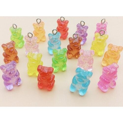 30Pcs Cute Glitter Ring Bear Flatback Resin Child DIY Hairpin Bowknot Mini Decoration Supplies Handmade Accessories Charm Patch