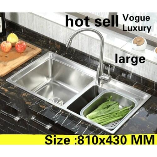 Free shipping Apartment luxury kitchen double groove sink vogue do the dishes 304 stainless steel hot sell large 810x430 MM