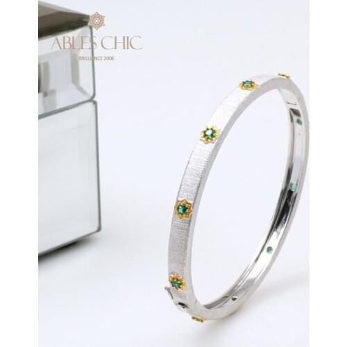 Yellow Golden Emerald Sunflowers 925 Silver Hinged Bangle Traditional Garden Visible Clasp Renaissance Bracelets C11B2S25464
