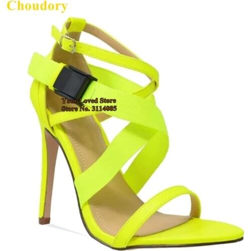 Choudory Lime Green Cross Strappy Gladiator Sandals Thin High Heels Patchwork Caged Shoes Pink Sweet Wedding Pumps Dropship Shoe