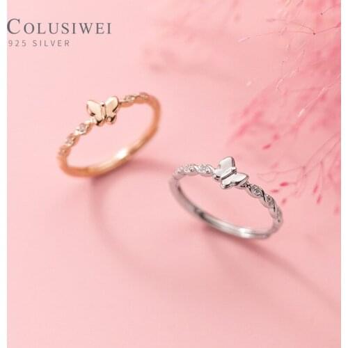 Colusiwei New 925 Sterling Silver Retro Zirconia Tiny Butterfly Adjustable Finger Rings for Women Stackable Rings Fine Jewelry