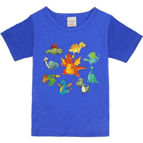 Baby Boys Girls Summer T-shirt Kids Cotton Short-sleeved T Shirt Kids Plain Color Charizard Printed Shirt 1-8Yrs