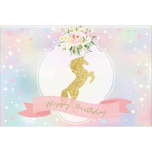 Happy Birthday Backgrounds Unicorn Screen Unicorn Party Decoration Unicorn Rainbow Backdrop for Photography HL39