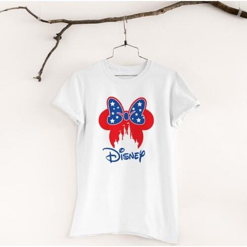 Disney Series T-Shirt Female White Black Tees Minnie Mouse Head Round Neck Harajuku Kawaii Women T Shirts Fashion Outdoor Trend
