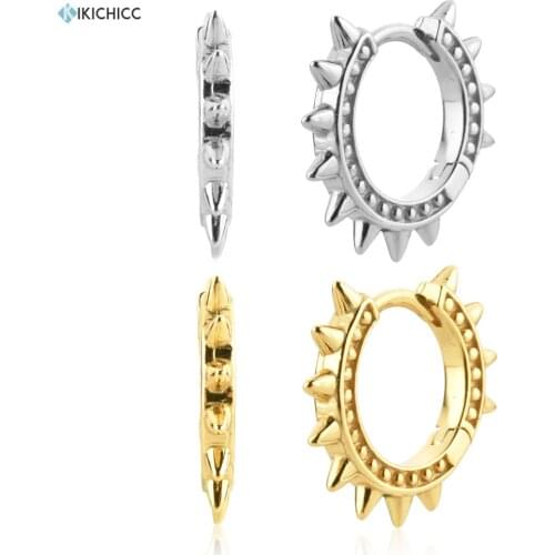 KIKICHICC 925 Sterling Silver Gold 9mm Spike Huggies Hoops Earring Luxury Rock Punk Party Wedding Jewelry Clips Pendiente Jewels