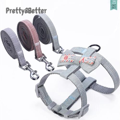 Pretty&Better Cat Harness Japanese Style Pet Leash Set Outdoor Walking for Pitbull Chihuahua S M Accessories Cat Collar Bow Tie