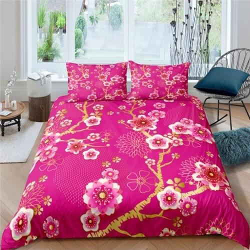 Home Living 3D Pink Flower Print 2/3Pcs Bedding Set Comfortable Duvet Cover Pillowcase Home Textile Queen and King EU/US/AU Size