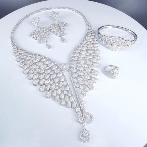 2020 new fashion vintage crystal CZ zircon necklace earring bracelet ring jewelry set wedding bride banquet dressing jewelry set