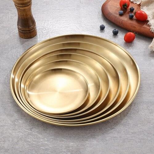 Korean Stainless Steel Plate Thickened Plate Roast Meat Plate Cake Plate Western Dish Bone Plate Dish Drawing Gold Plate