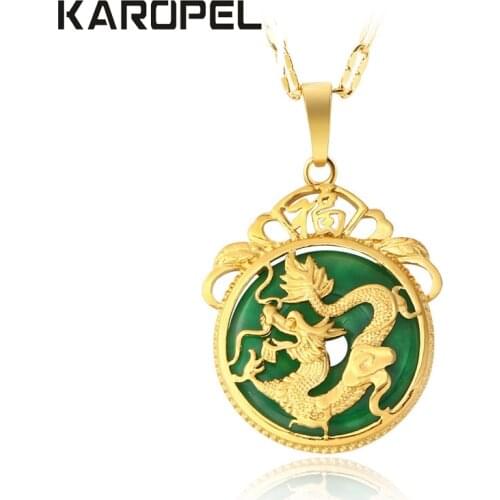 Karopel Laboratory Crystal Auspicious Dragon Pendant With Thin Chain Necklace Gold Color Jewelry Mascot Men Women Lucky Gifts