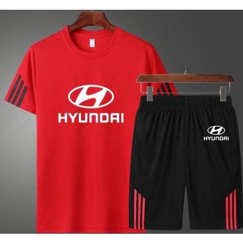 Summer Hyundai Car Logo Printing Mens T-shirt Fashion Casual Cotton High Quality Mens short sleeve + shorts two-piece suit