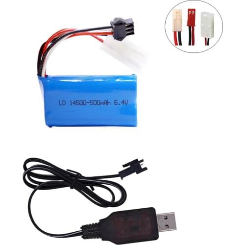 6.4V 500mAh Li-ion Battery with Charger set For Wltoys 18401/18402 RC toy High speed climbing cars high quality 6.4v Battery