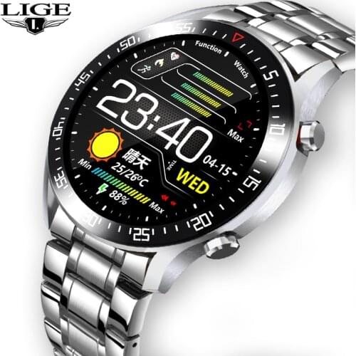 LIGE 2020 Fashion Full Circle Touch Screen Mens Smart Watches IP68 Waterproof Sports Fitness Watch Luxury Smart Watch for Men