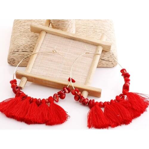 Fashion Jewelry Bohemian Statement Earrings Natural Stone Fan Shaped Tassel Earrings Creative Crushed Stone Earrings